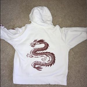 White hoodie from PacSun with dragon on back